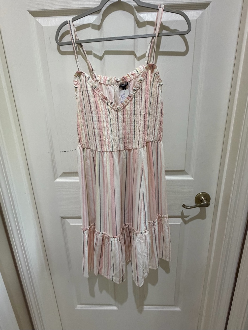 Torrid women smocked bodice new Pink & Cream Striped Sundress 2